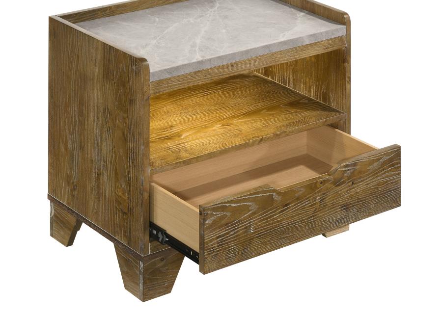 Henderson 1-drawer LED Nightstand Bedside Table Medium Oak