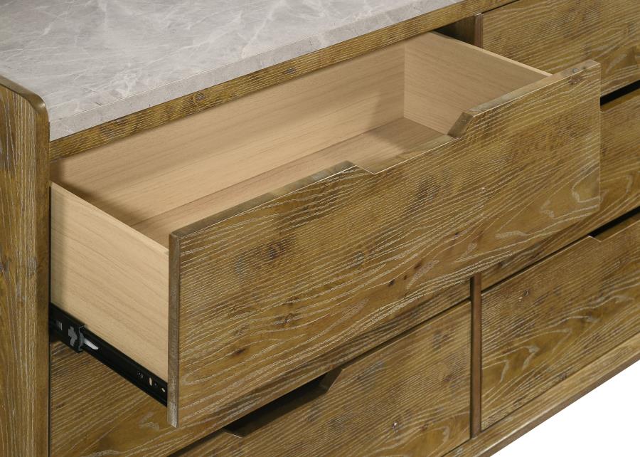 Henderson 6-drawer Bedroom Dresser with Mirror Medium Oak