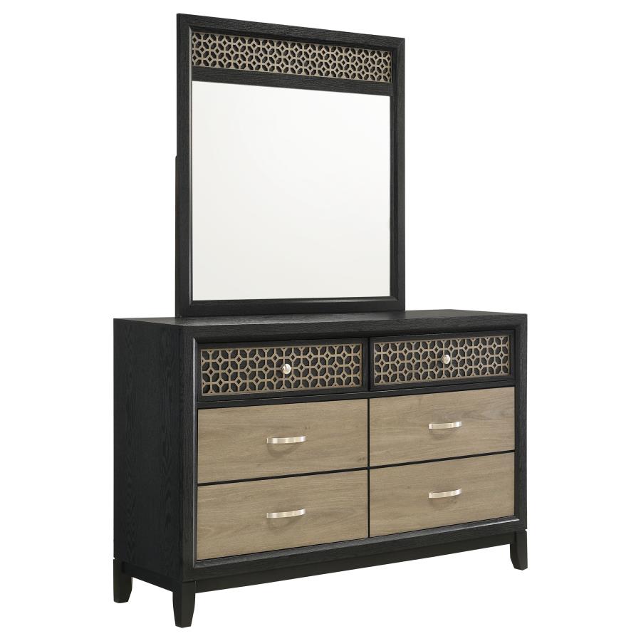 (image for) Valencia 6-drawer Dresser with Mirror Black - Click Image to Close