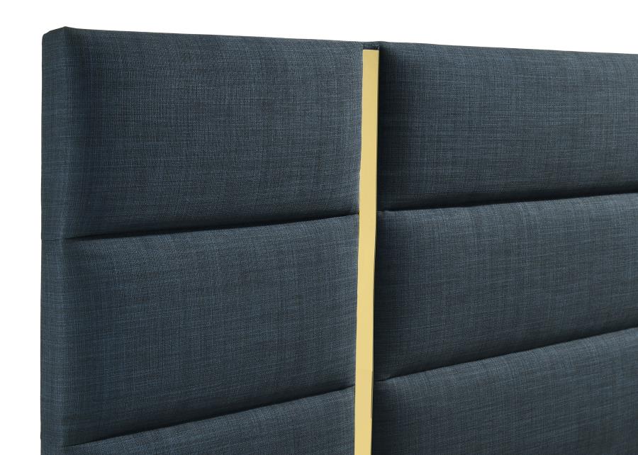 Ines 56-inch Fabric Upholstered Eastern King Panel Bed Navy