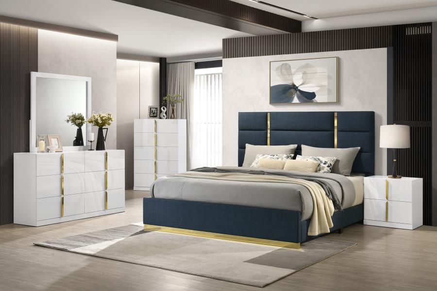 Modal Additional Images for Ines 56-inch Fabric Upholstered Eastern King Panel Bed Navy