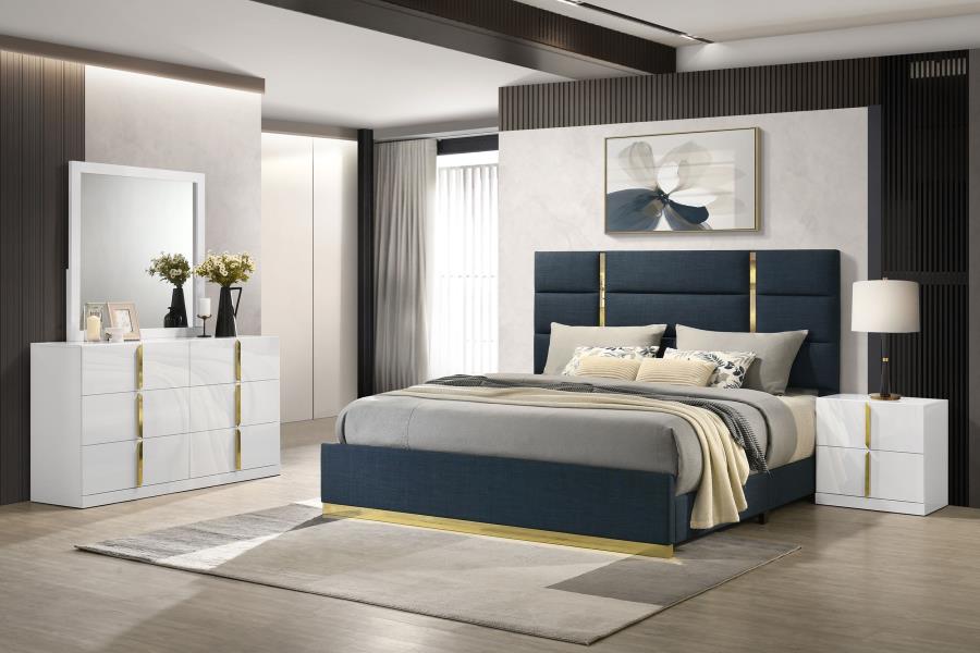 (image for) Ines 4-piece Queen Bedroom Set Navy and White High Gloss