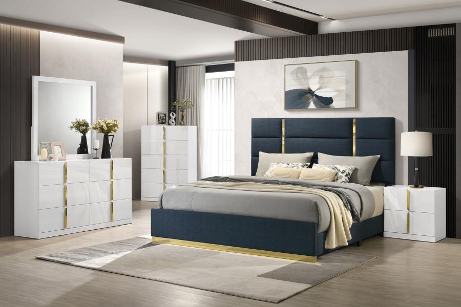 (image for) Ines 5-piece Queen Bedroom Set Navy and White High Gloss