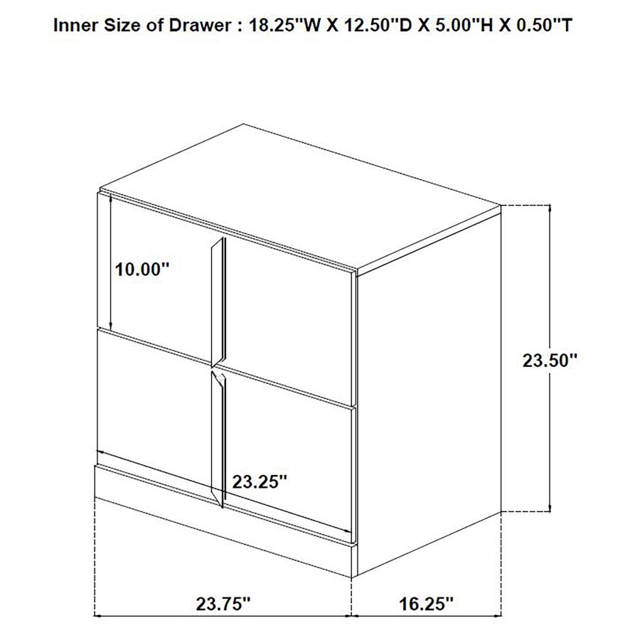 Ines 2-drawer Nightstand Bedside Table White High Gloss