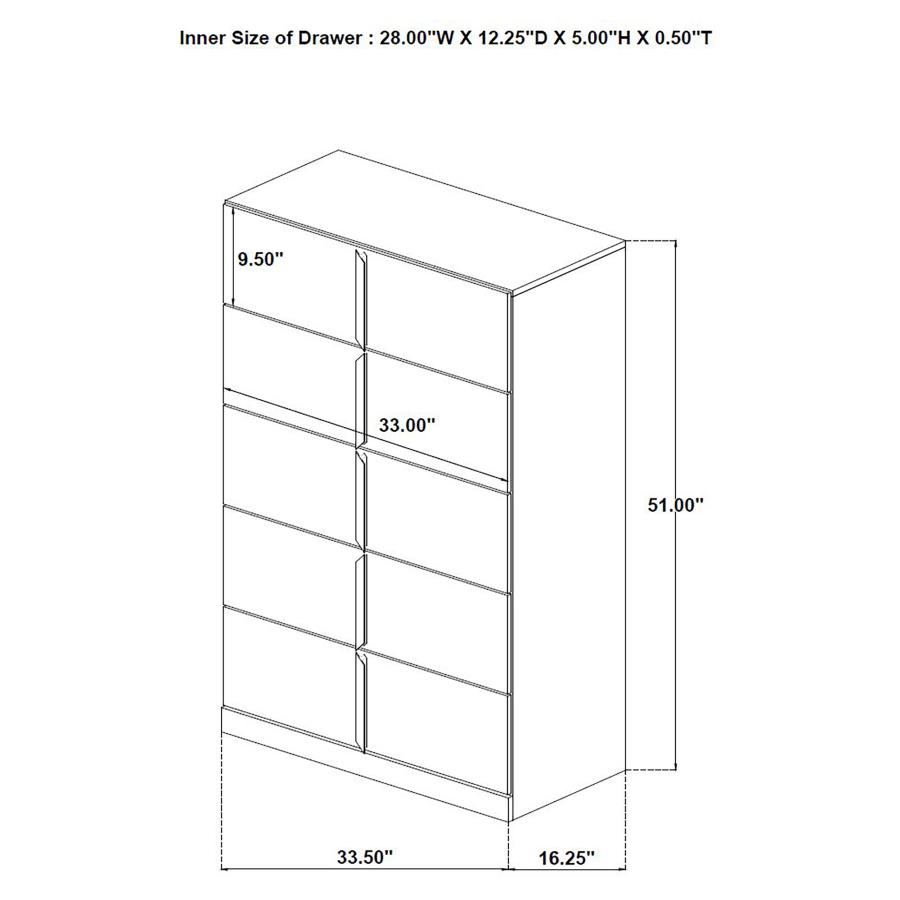 Ines 5-drawer Bedroom Chest of Drawers White High Gloss