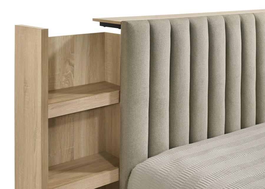 Arielle Eastern King Bookcase Panel Storage Bed Light Oak