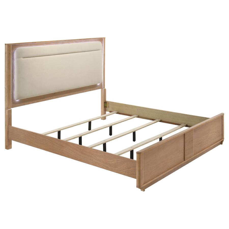 (image for) Leanne Eastern King LED Panel Bed Off White and Light Oak