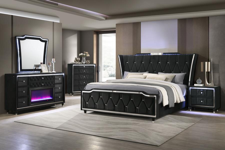 Modal Additional Images for Lorient Queen LED Upholstered Wingback Bed Black