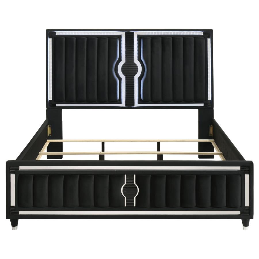 Ravenne Velvet Upholstered California King LED Panel Bed Black