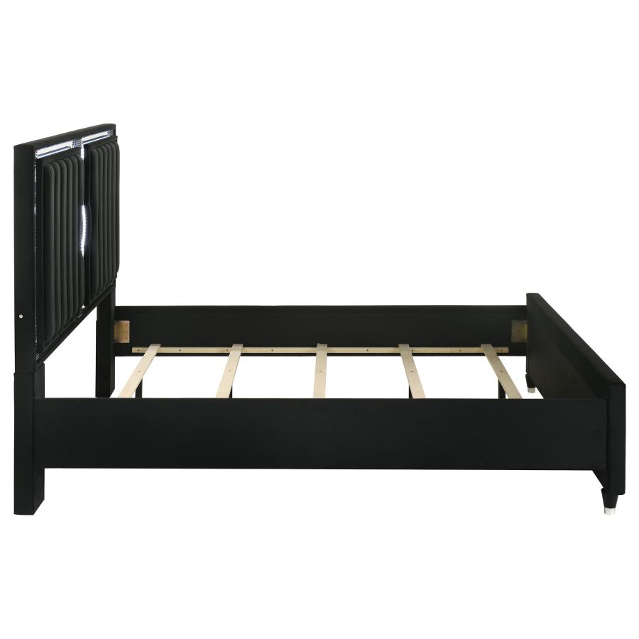 Ravenne Velvet Upholstered California King LED Panel Bed Black