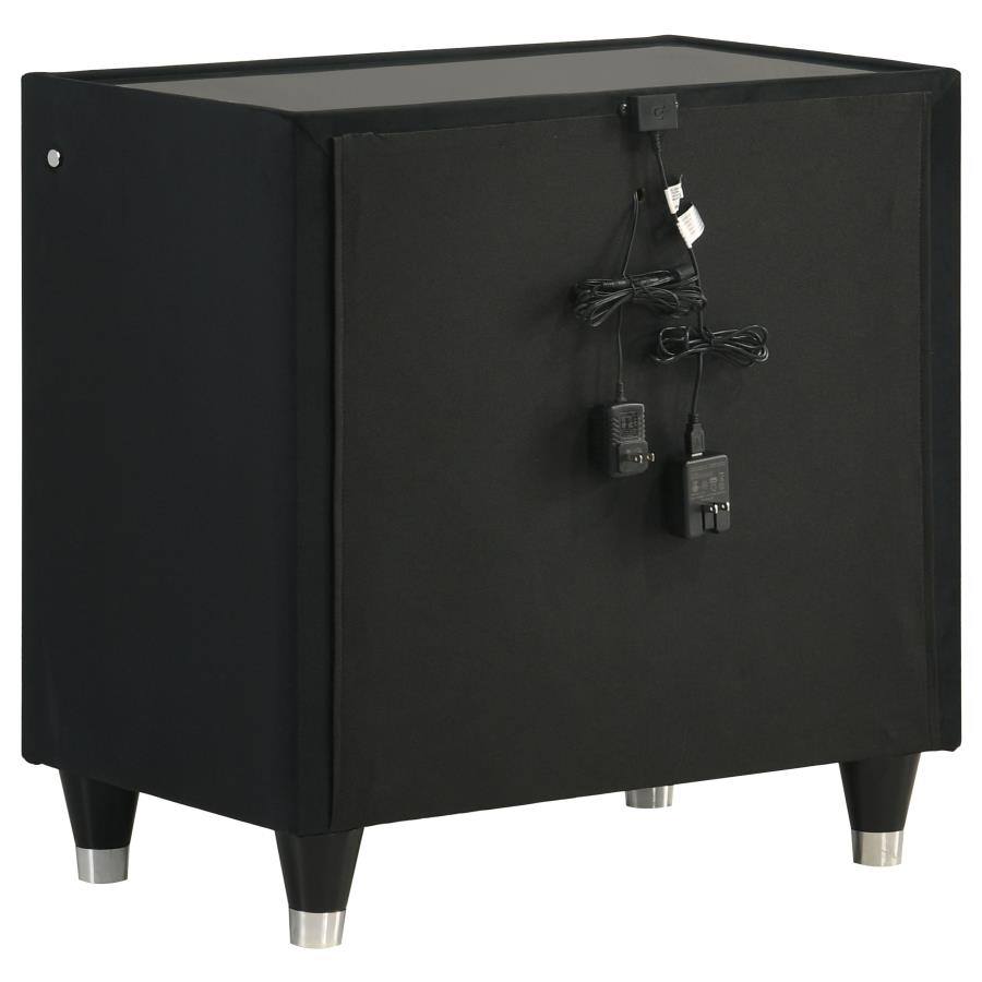 Ravenne 2-drawer Velvet Upholstered LED Nightstand with USB Black