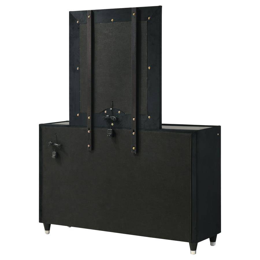 Ravenne 8-drawer Velvet Upholstered LED Dresser and Mirror Black
