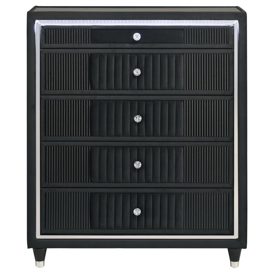 Ravenne 5-drawer Velvet Upholstered LED Chest of Drawers Black