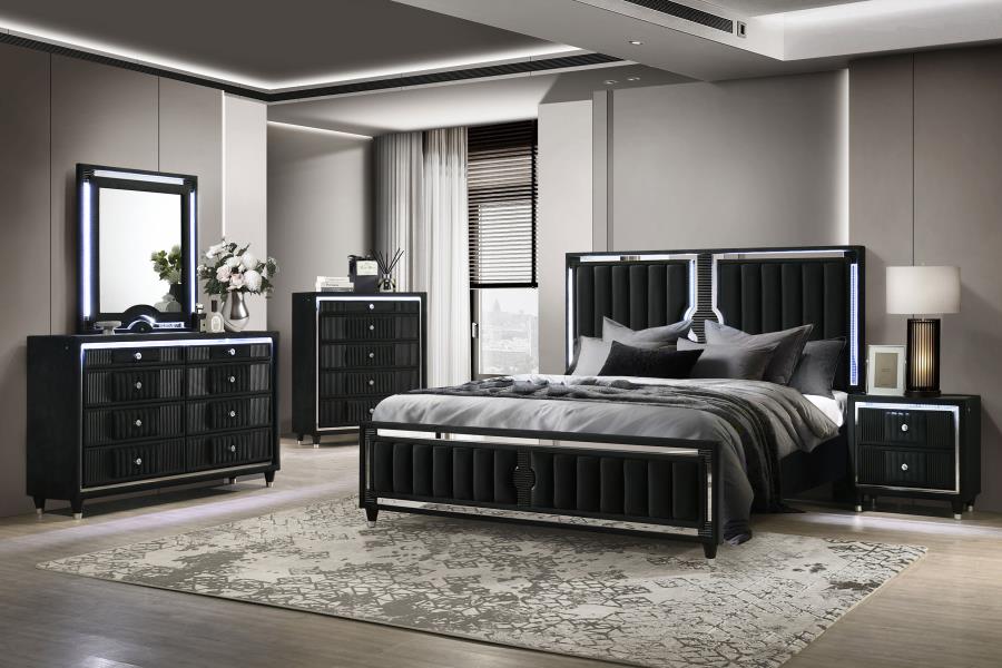 Modal Additional Images for Ravenne 5-drawer Velvet Upholstered LED Chest of Drawers Black