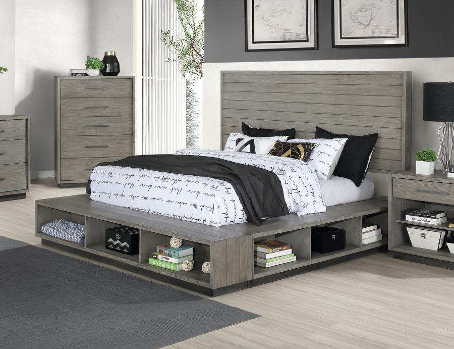 (image for) Derbyshire Wood California King Storage Panel Bed Grey Oak