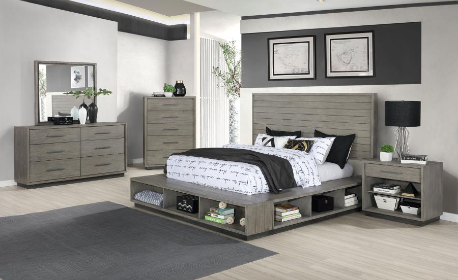 (image for) Derbyshire Wood California King Storage Panel Bed Grey Oak