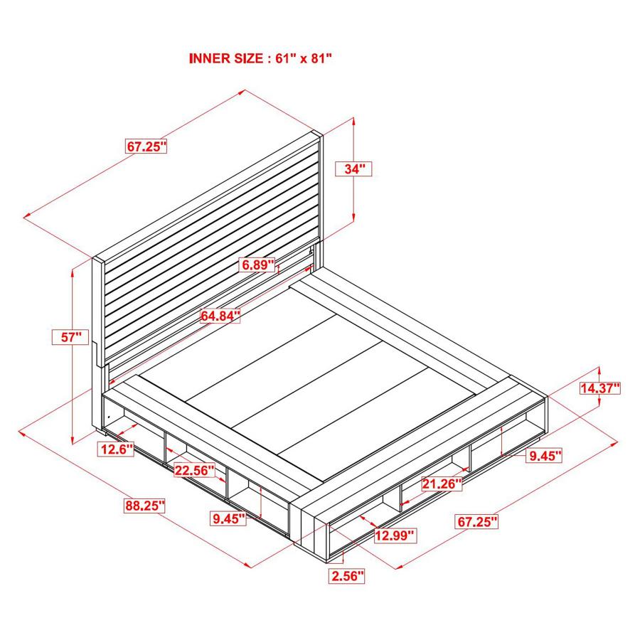 (image for) Derbyshire Wood Queen Storage Panel Bed Grey Oak