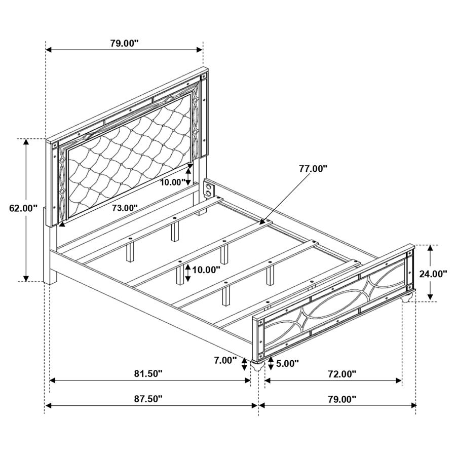 (image for) Gunnison Wood Eastern King LED Panel Bed Silver Metallic