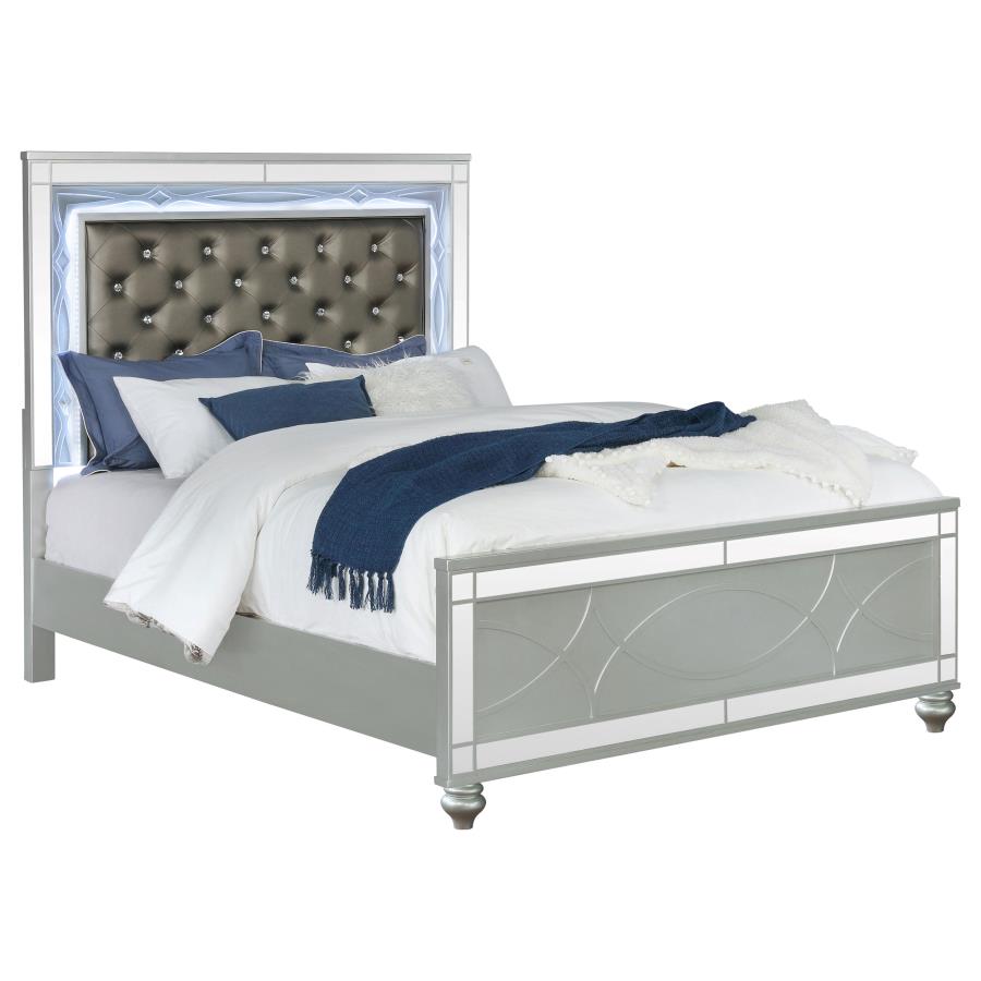 (image for) Gunnison Wood California King LED Panel Bed Silver Metallic