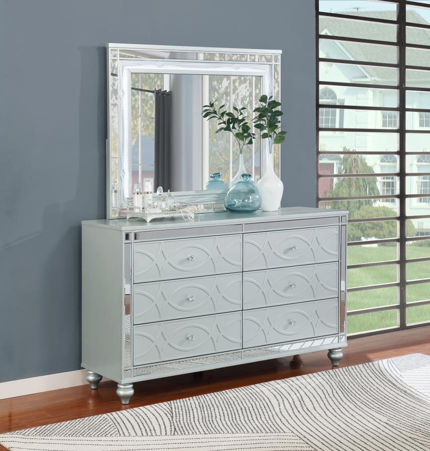 (image for) Gunnison 6-drawer Dresser with Mirror Silver Metallic