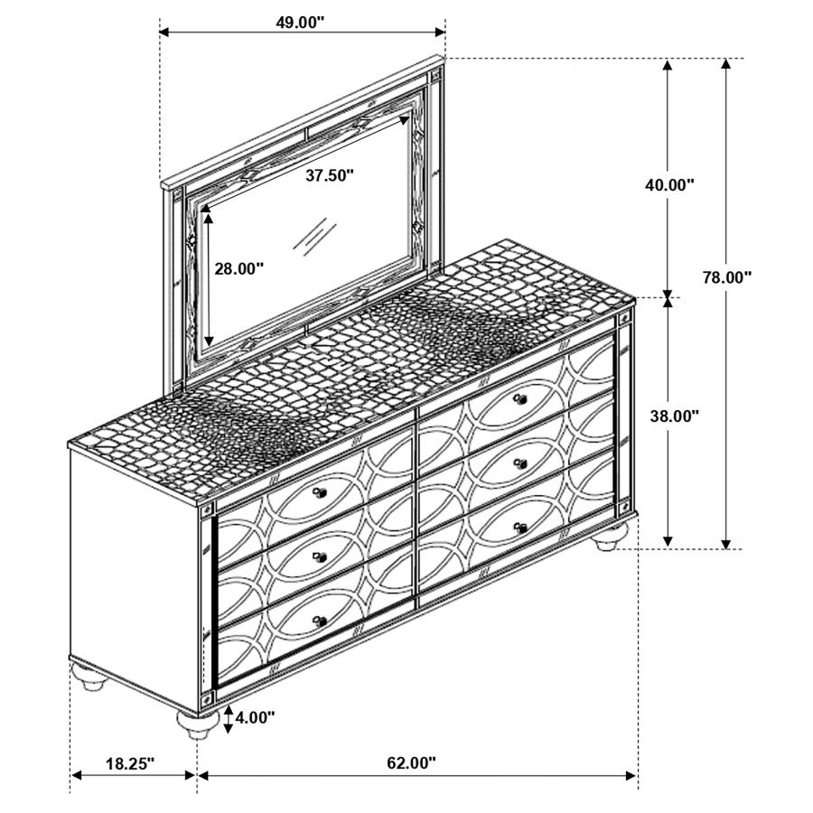 (image for) Gunnison 6-drawer Dresser with Mirror Silver Metallic