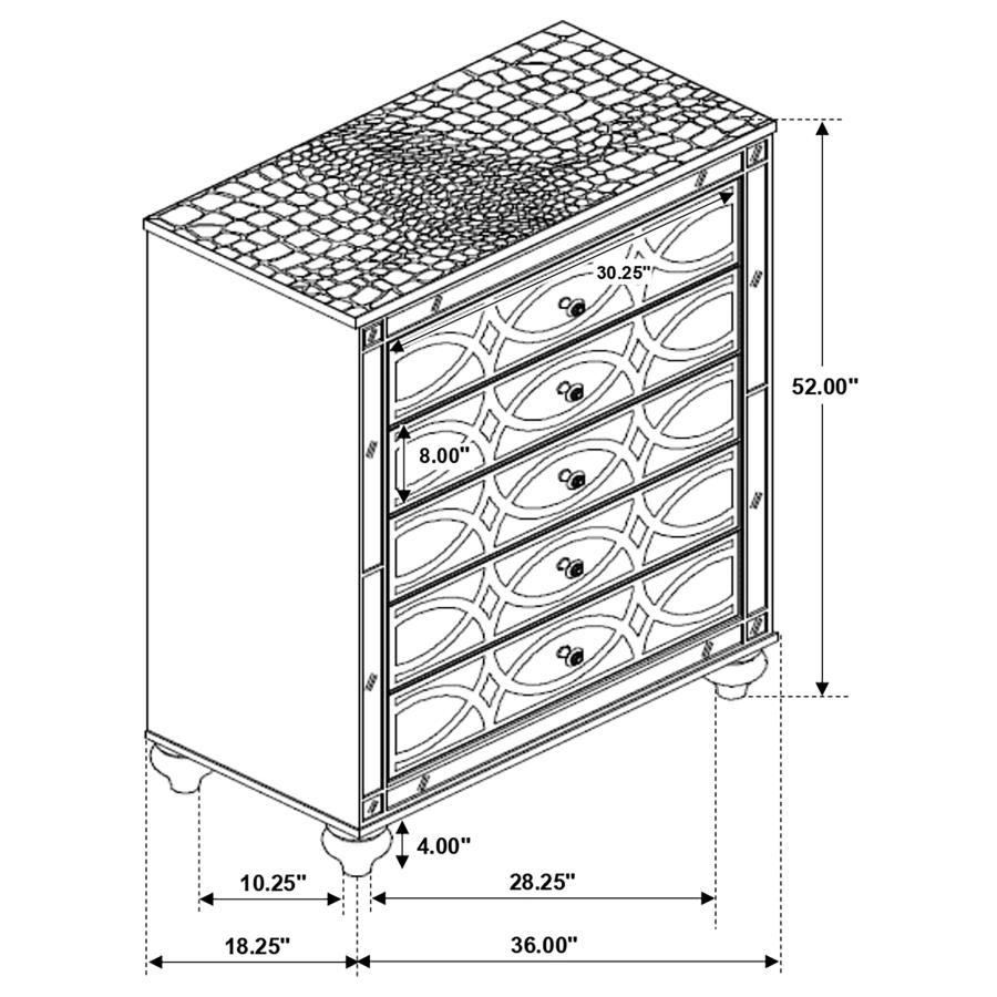 (image for) Gunnison 5-drawer Bedroom Chest Silver Metallic