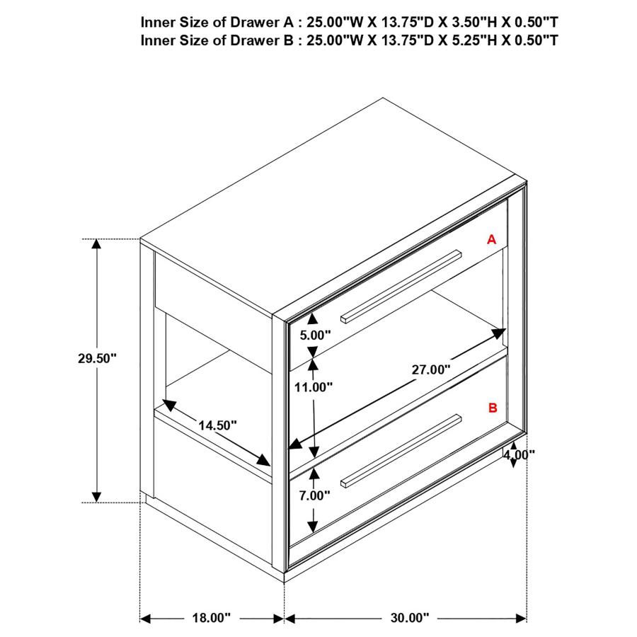 (image for) Durango 2-drawer Nightstand Smoked Peppercorn