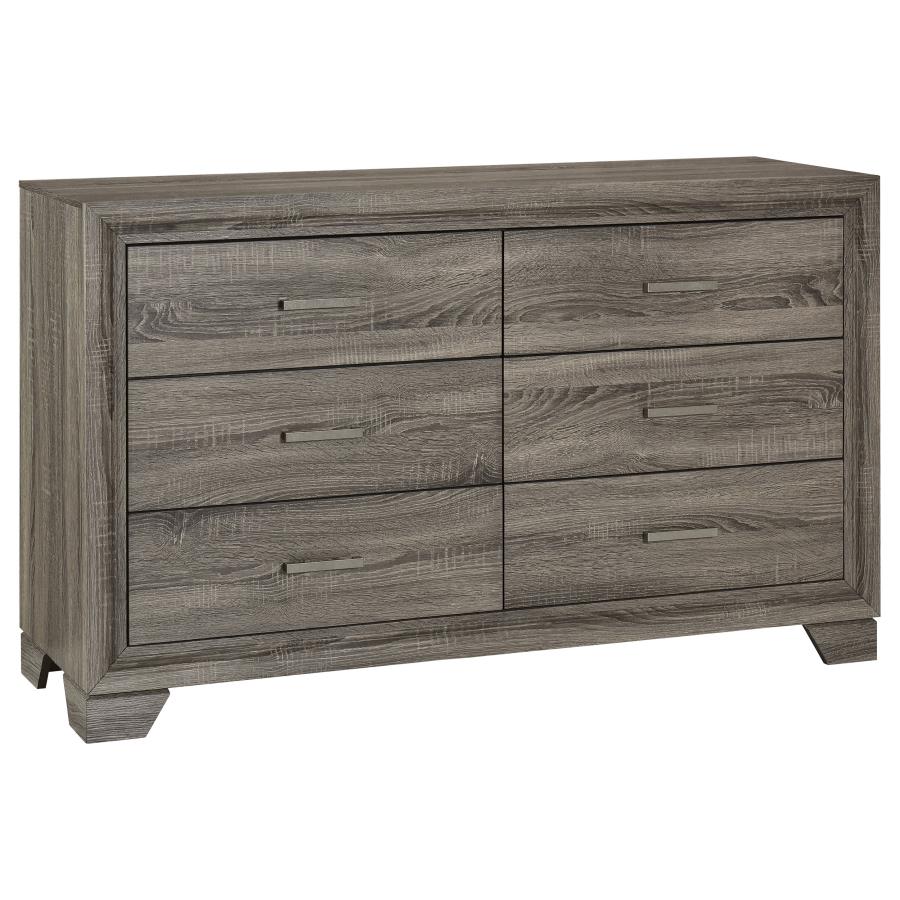 (image for) Wright 6-drawer Dresser Cabinet Brown Oak - Click Image to Close