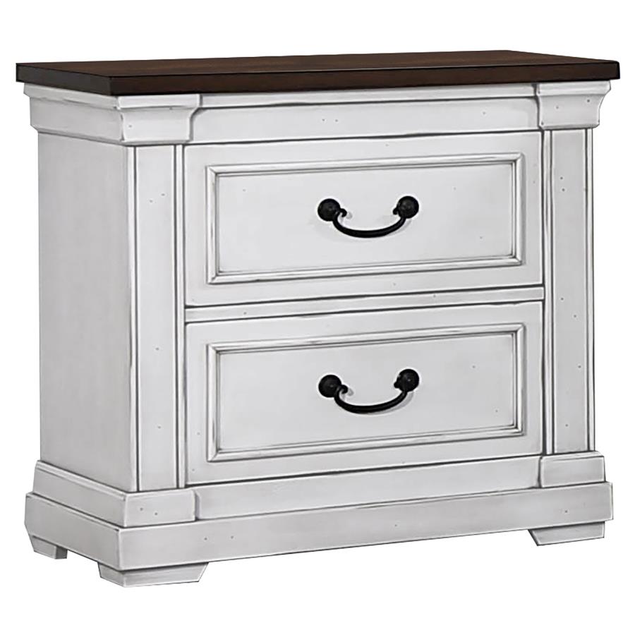 (image for) Hillcrest 2-drawer Nightstand Distressed White - Click Image to Close