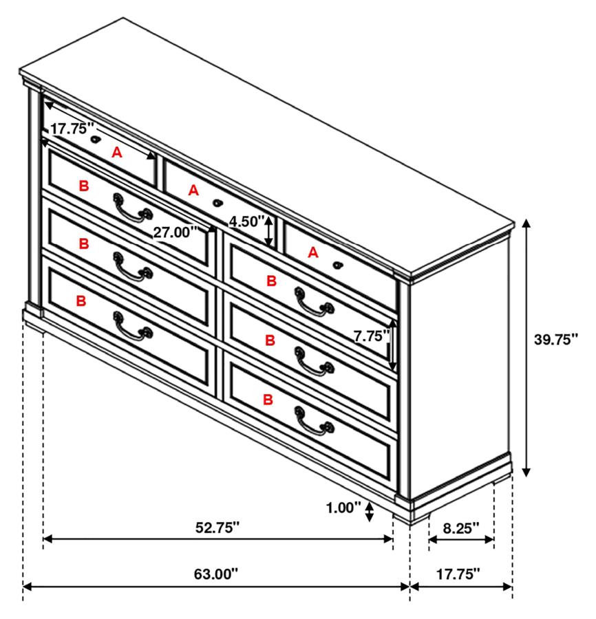 (image for) Hillcrest 9-drawer Dresser Distressed White