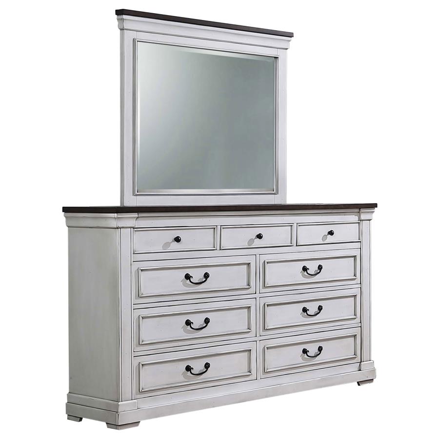 (image for) Hillcrest 9-drawer Dresser with Mirror Distressed White - Click Image to Close