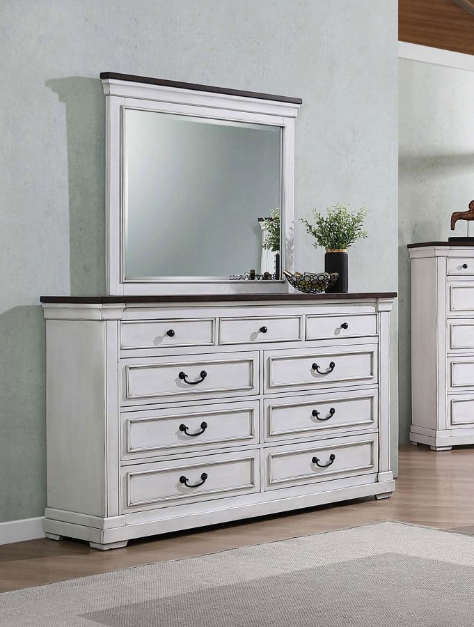 (image for) Hillcrest 9-drawer Dresser with Mirror Distressed White