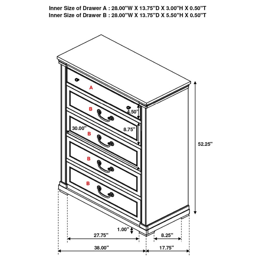 (image for) Hillcrest 5-drawer Bedroom Chest Distressed White