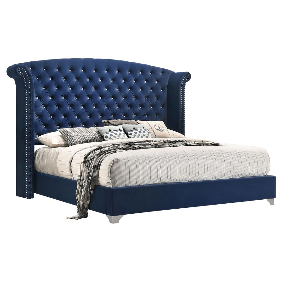 (image for) Melody Upholstered Eastern King Wingback Bed Pacific Blue - Click Image to Close