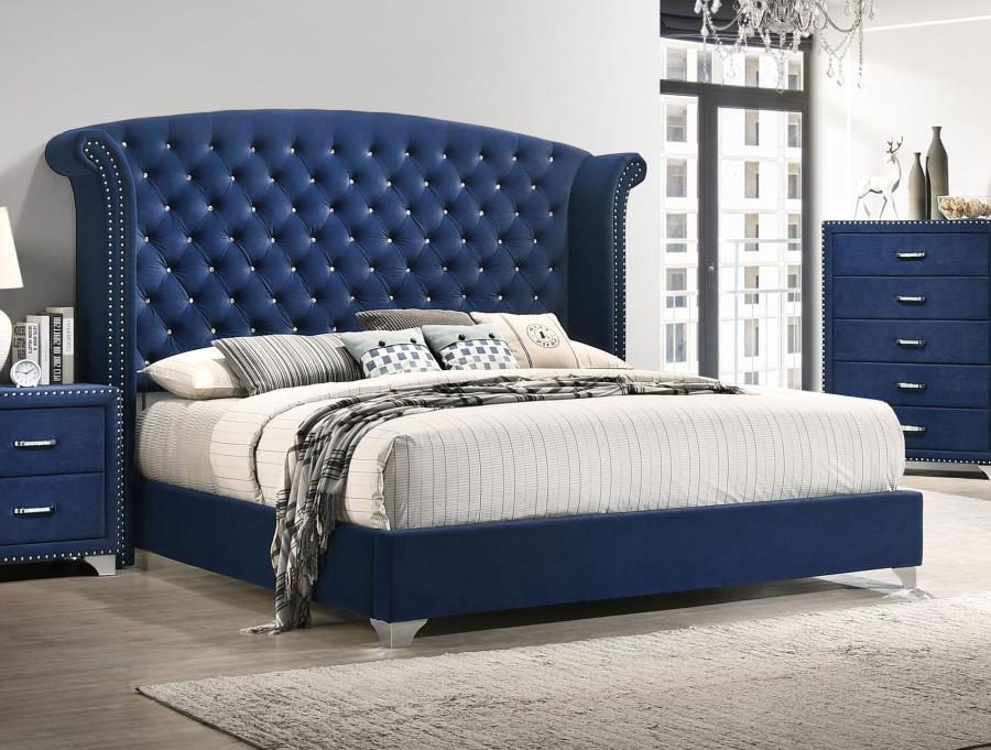 (image for) Melody Upholstered Eastern King Wingback Bed Pacific Blue