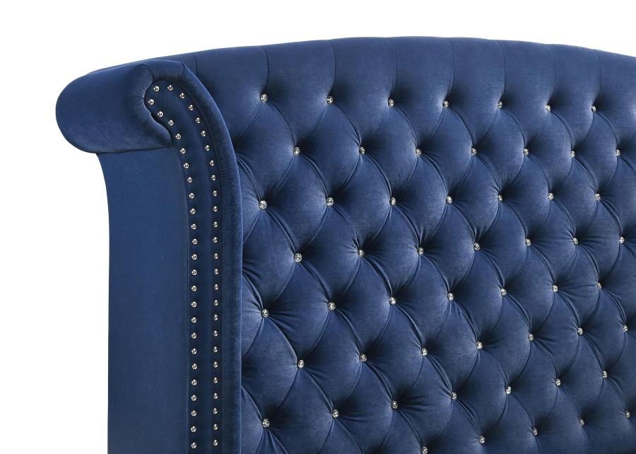 (image for) Melody Upholstered Eastern King Wingback Bed Pacific Blue