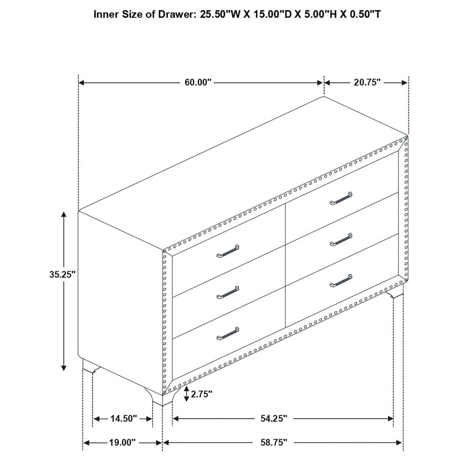 (image for) Melody 6-drawer Upholstered Dresser Pacific Blue