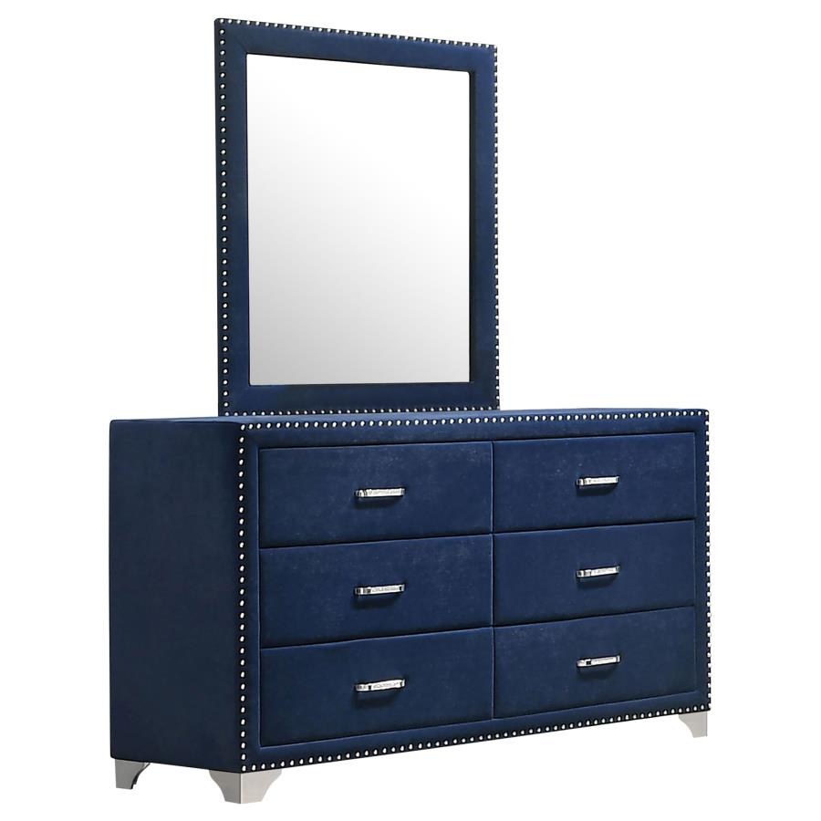 (image for) Melody 6-drawer Upholstered Dresser with Mirror Pacific Blue - Click Image to Close