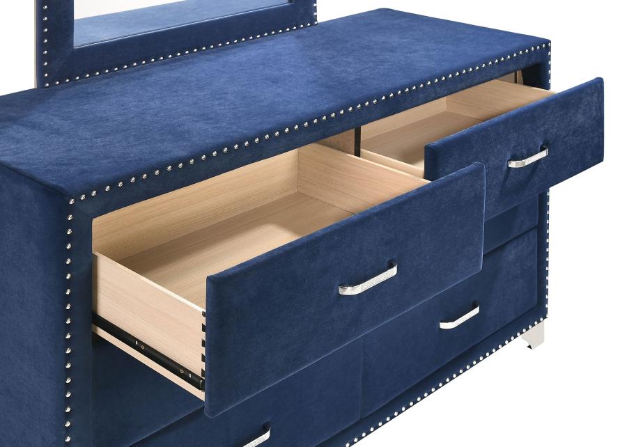 (image for) Melody 6-drawer Upholstered Dresser with Mirror Pacific Blue