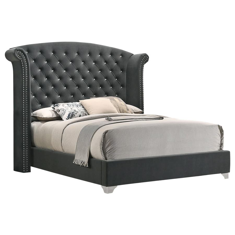 (image for) Melody Upholstered Eastern King Wingback Bed Grey - Click Image to Close