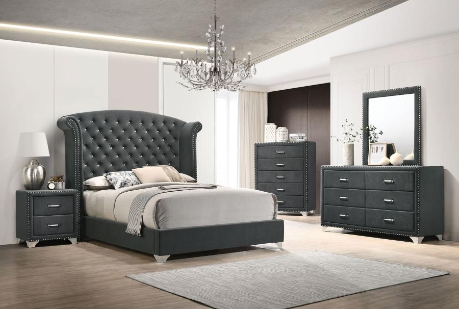 Modal Additional Images for Melody Upholstered 2-drawer Nightstand Grey