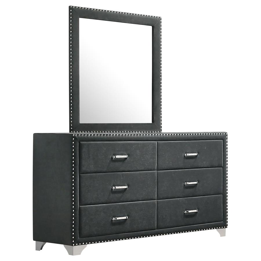 (image for) Melody 6-drawer Upholstered Dresser with Mirror Grey