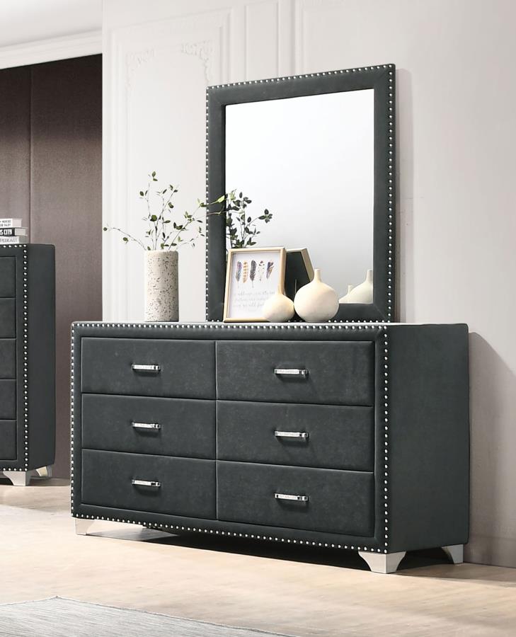 (image for) Melody 6-drawer Upholstered Dresser with Mirror Grey