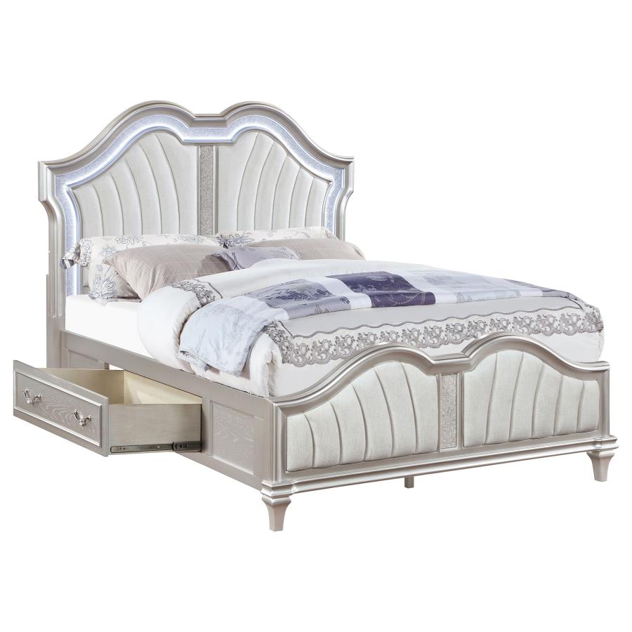 (image for) Evangeline Eastern King LED Storage Panel Bed Silver Oak