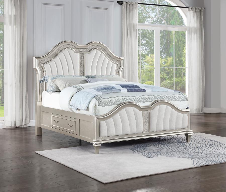 (image for) Evangeline California King LED Storage Panel Bed Silver Oak