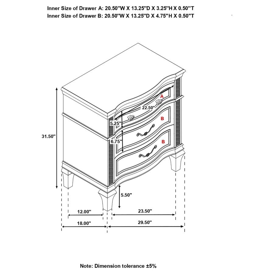 (image for) Evangeline 3-drawer Nightstand Silver Oak