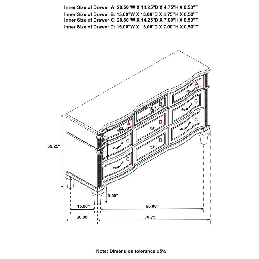 (image for) Evangeline 9-drawer Dresser Silver Oak