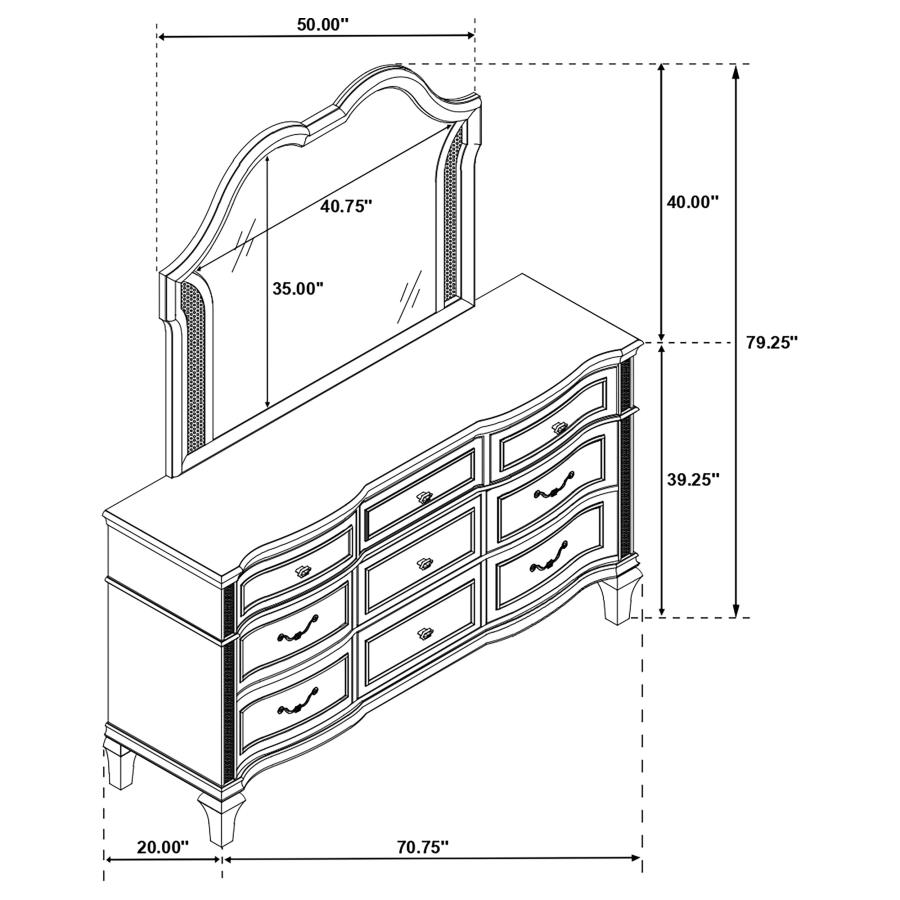 (image for) Evangeline 9-drawer Dresser with Mirror Silver Oak