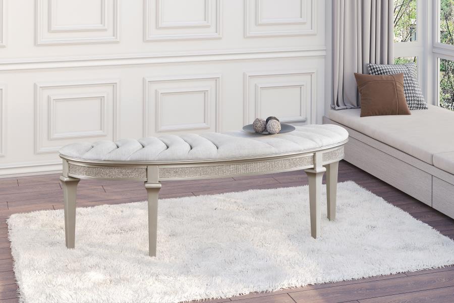 (image for) Evangeline Curved Fabric Upholstered Bench Silver Oak