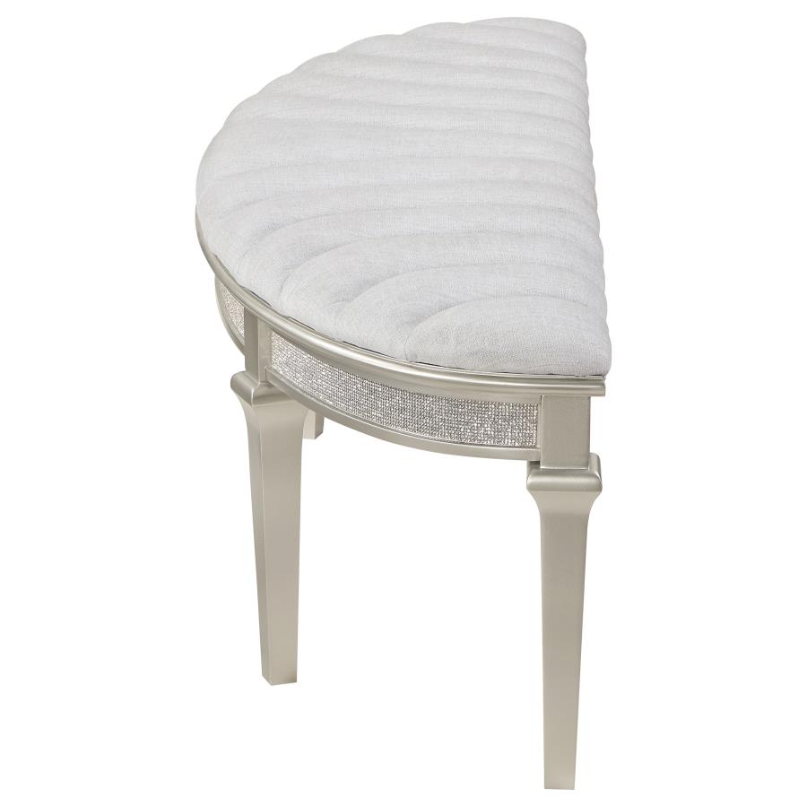 (image for) Evangeline Curved Fabric Upholstered Bench Silver Oak